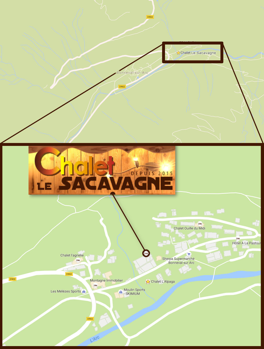 Plan d'accès au chalet Le Sacavagne à Bonneval-Sur-Arc