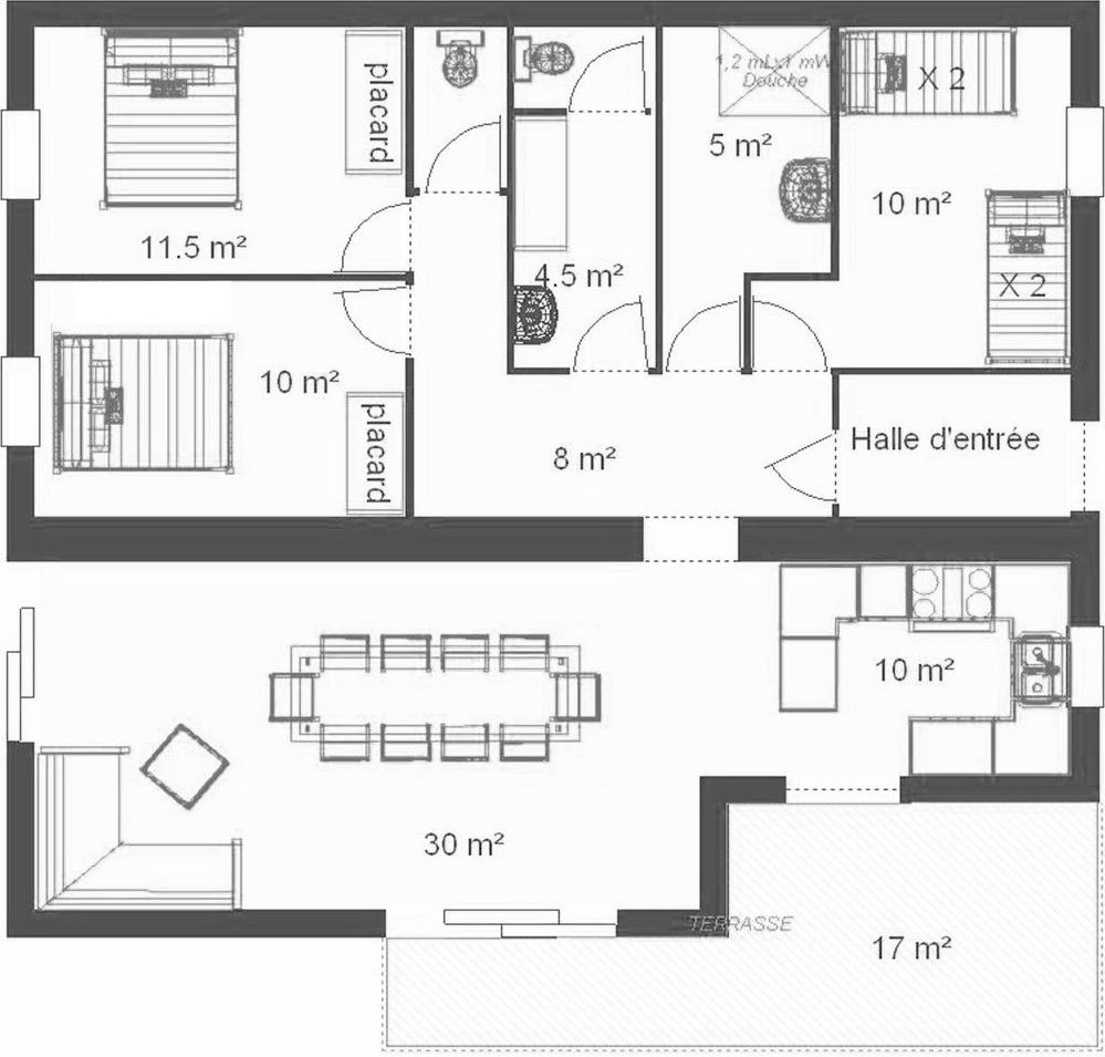 Plan de l’appartement meublé 8 personnes : Le Sacavagne 1 à Bonneval-Sur-Arc